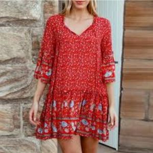 ZANZEA COLLECTION Dress Plus Womens Size 5XL Red Floral Boho V-Neck Light Weight